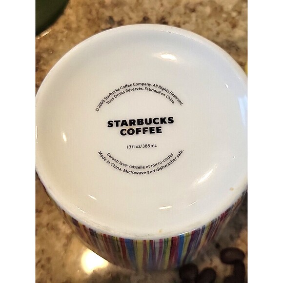 Starbucks 2008 Multi Color Rainbow Stripe 13 oz Ceramic Coffee Mug - Picture 6 of 8